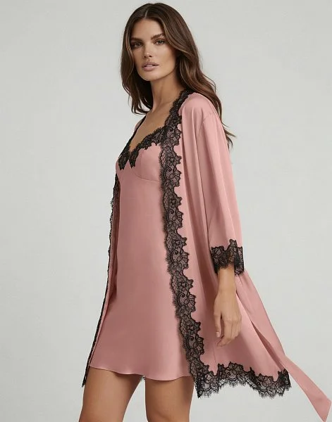 Халат с рукавами 3/4 PD1218 пудрово-розовый - 3