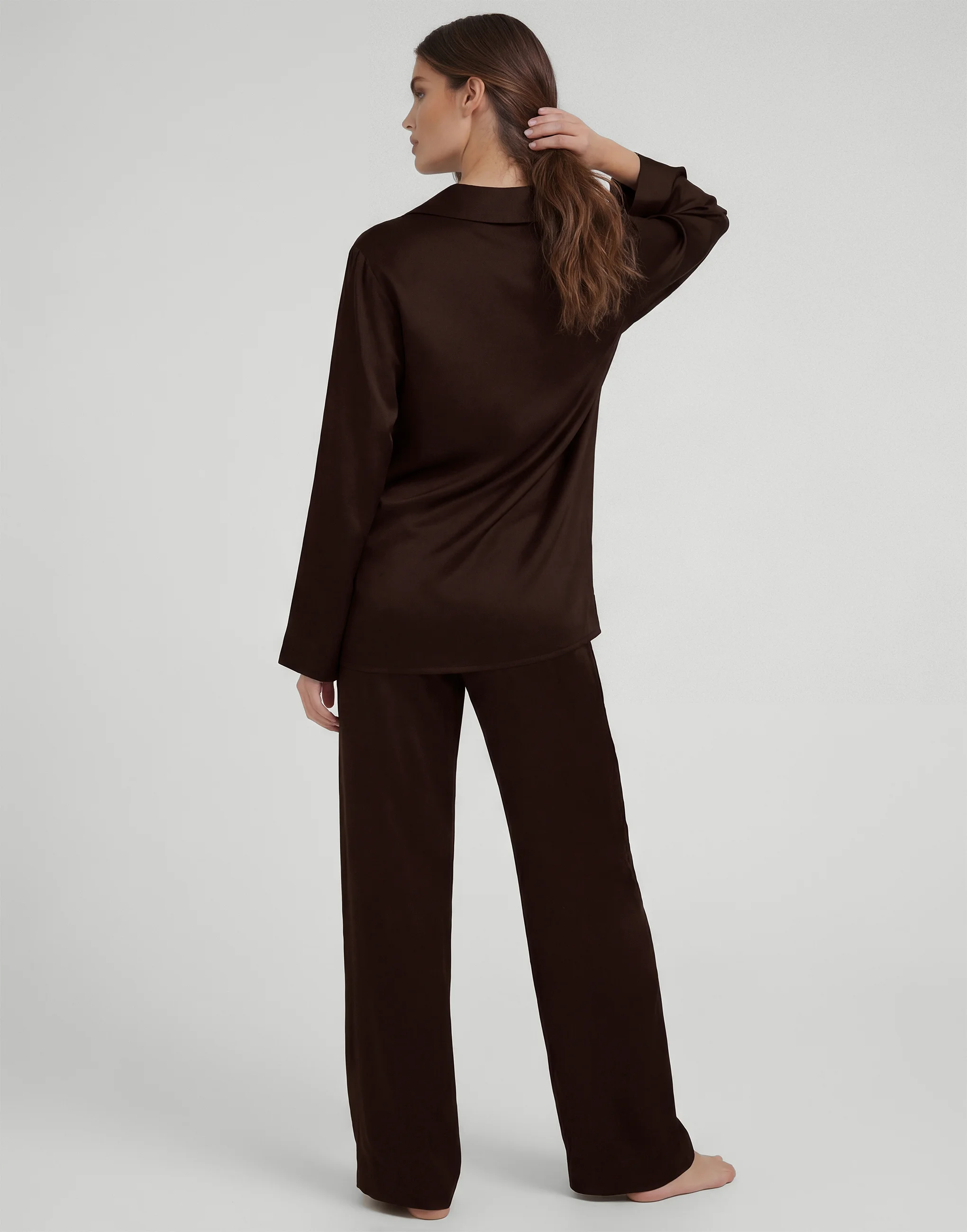 Шелковая рубашка с длинными рукавами PD267 шоколадный - 3