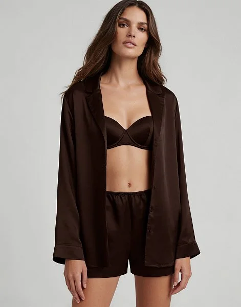 Шелковая рубашка с длинными рукавами PD267 шоколадный - 1