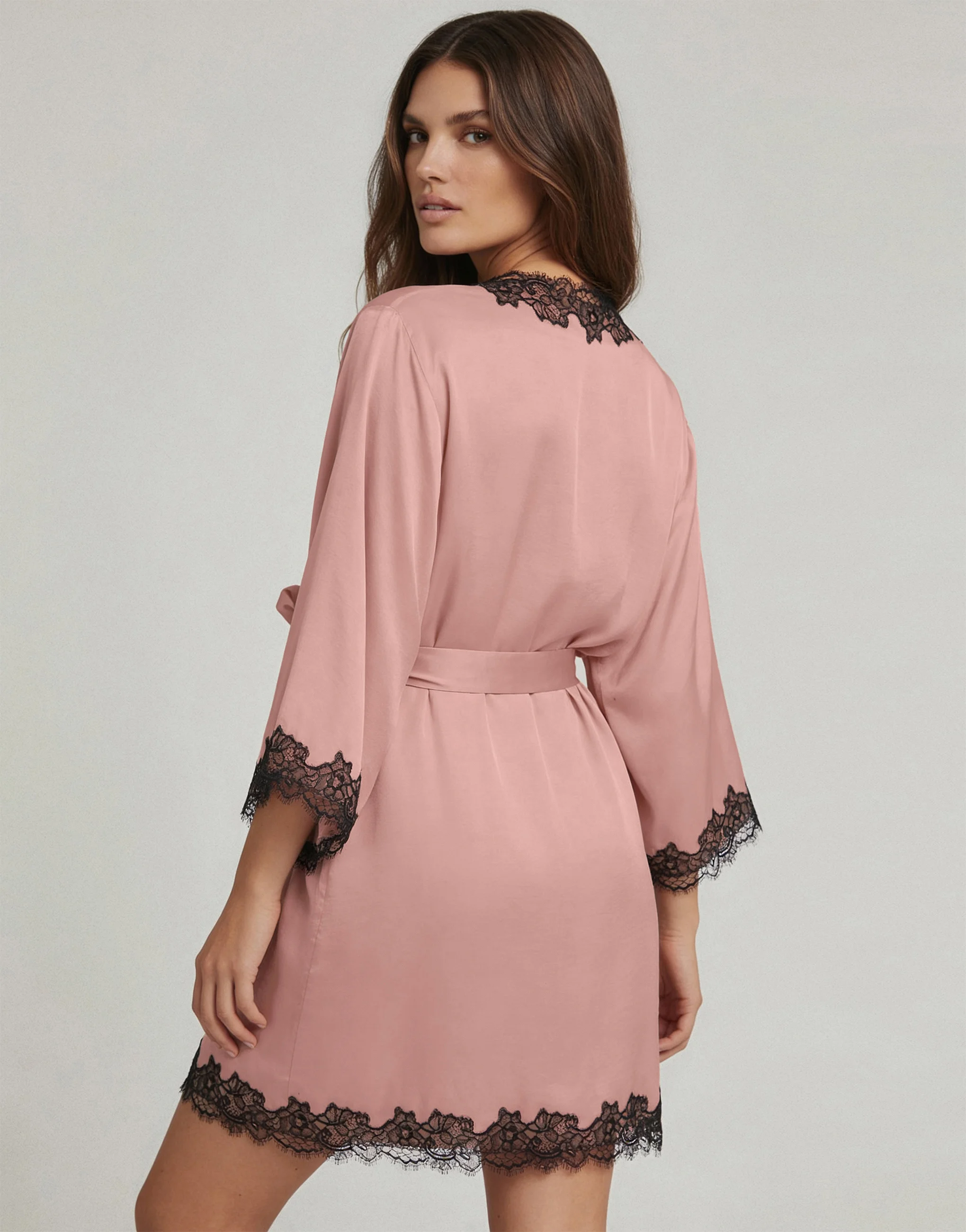 Халат с рукавами 3/4 PD1218 пудрово-розовый - 4