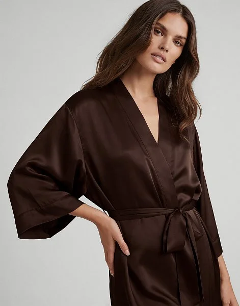 Шелковый халат с рукавами 3/4 INCANTO PD267 шоколадный - 2