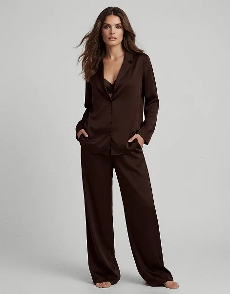 Шелковая рубашка с длинными рукавами PD267 шоколадный - 4