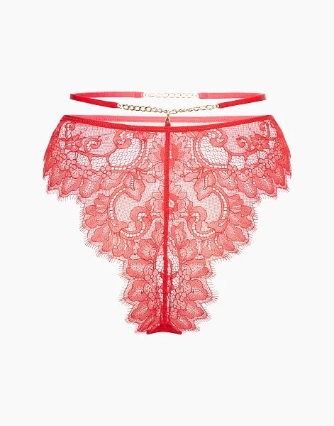 Трусики бразилиано из сетки с вышивкой высокая посадка CD870 красный - 5