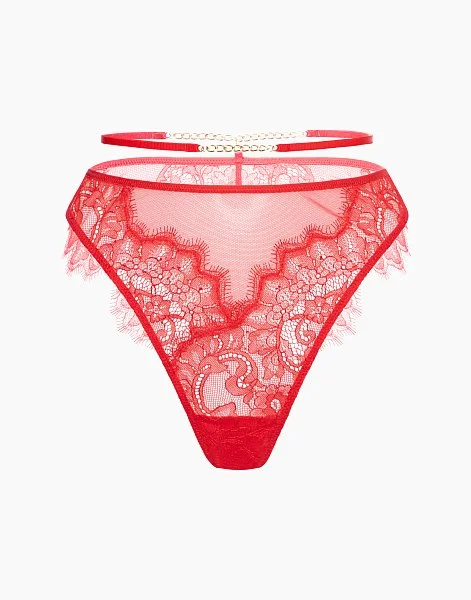 Трусики бразилиано из сетки с вышивкой высокая посадка CD870 красный - 4